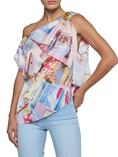 L'Agence Women's Driselle Printed Asymmetric Scarf Top | Thumbnail 3 L'Agence Women's Driselle Printed Asymmetric Scarf Top | Thumbnail 3