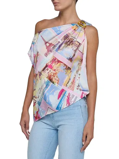 L'Agence Women's Driselle Printed Asymmetric Scarf Top | Thumbnail 4 L'Agence Women's Driselle Printed Asymmetric Scarf Top | Thumbnail 4