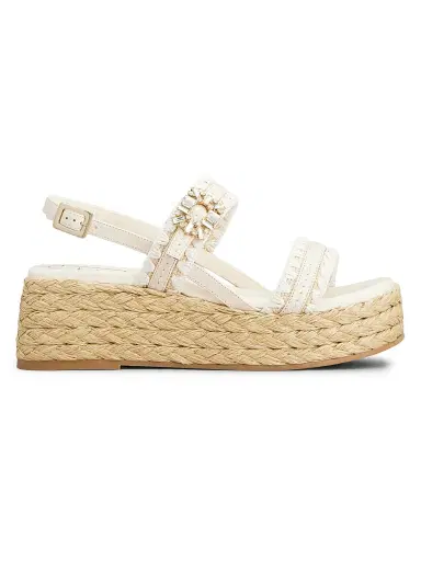 Roger Vivier Women's Summer Strass 60MM Leather & Raffia Espadrille Sandals - Bianco Cire - Size 11 | Thumbnail 1 Roger Vivier Women's Summer Strass 60MM Leather & Raffia Espadrille Sandals - Bianco Cire - Size 11 | Thumbnail 1