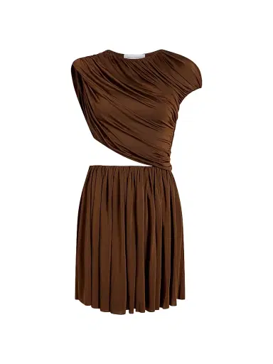 Marina Moscone Women's Draped Jersey Mini Dress - Umber | Thumbnail 5 Marina Moscone Women's Draped Jersey Mini Dress - Umber | Thumbnail 5