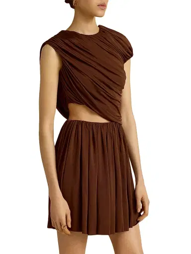 Marina Moscone Women's Draped Jersey Mini Dress - Umber | Thumbnail 6 Marina Moscone Women's Draped Jersey Mini Dress - Umber | Thumbnail 6