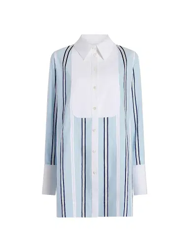 Marina Moscone Women's Slim Striped Tuxedo Shirt - Optic White Pinstripe | Thumbnail 1 Marina Moscone Women's Slim Striped Tuxedo Shirt - Optic White Pinstripe | Thumbnail 1