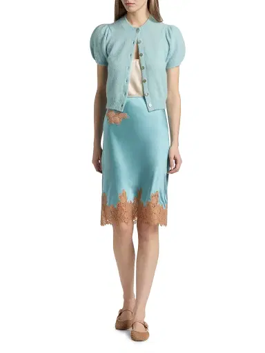 DÔEN Women's Elowette Lace-Trim Silk Skirt - Deep Aquamarine | Thumbnail 2 DÔEN Women's Elowette Lace-Trim Silk Skirt - Deep Aquamarine | Thumbnail 2