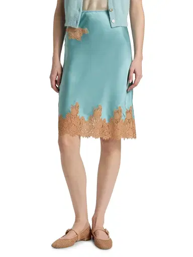 DÔEN Women's Elowette Lace-Trim Silk Skirt - Deep Aquamarine | Thumbnail 3 DÔEN Women's Elowette Lace-Trim Silk Skirt - Deep Aquamarine | Thumbnail 3