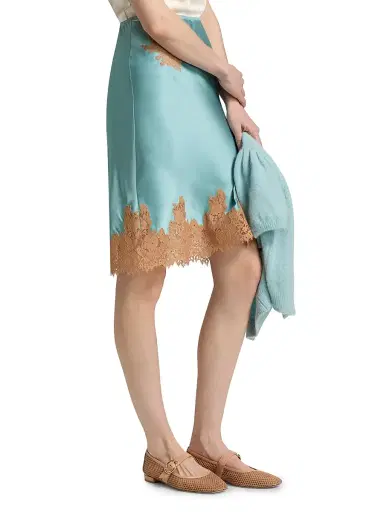 DÔEN Women's Elowette Lace-Trim Silk Skirt - Deep Aquamarine | Thumbnail 4 DÔEN Women's Elowette Lace-Trim Silk Skirt - Deep Aquamarine | Thumbnail 4