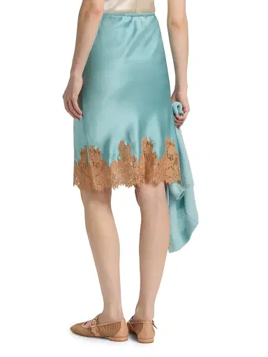 DÔEN Women's Elowette Lace-Trim Silk Skirt - Deep Aquamarine | Thumbnail 5 DÔEN Women's Elowette Lace-Trim Silk Skirt - Deep Aquamarine | Thumbnail 5