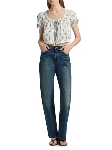 DÔEN Women's Nera Floral Cotton Crop Top - Creme Fleurs De Bordeaux - Size XS | Thumbnail 2 DÔEN Women's Nera Floral Cotton Crop Top - Creme Fleurs De Bordeaux - Size XS | Thumbnail 2