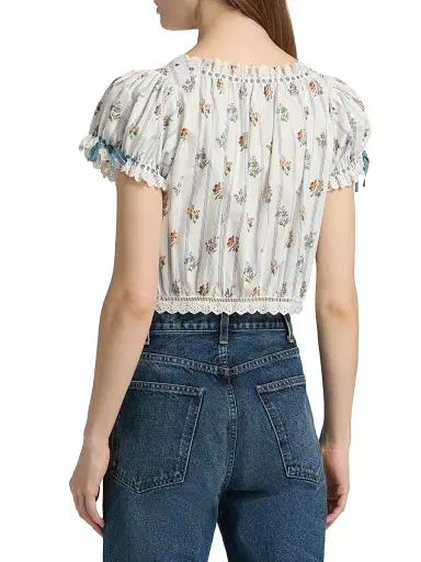 DÔEN Women's Nera Floral Cotton Crop Top - Creme Fleurs De Bordeaux - Size XS | Thumbnail 5 DÔEN Women's Nera Floral Cotton Crop Top - Creme Fleurs De Bordeaux - Size XS | Thumbnail 5