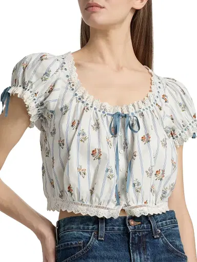 DÔEN Women's Nera Floral Cotton Crop Top - Creme Fleurs De Bordeaux - Size XS | Thumbnail 6 DÔEN Women's Nera Floral Cotton Crop Top - Creme Fleurs De Bordeaux - Size XS | Thumbnail 6