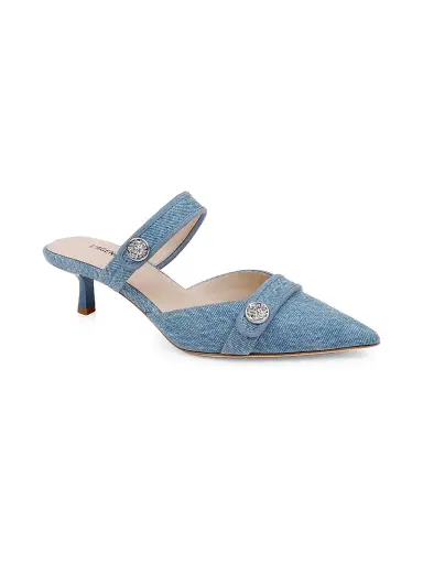 L'AGENCE Women's Gilliane 50MM Denim & Suede Mules - Light Denim | Thumbnail 2 L'AGENCE Women's Gilliane 50MM Denim & Suede Mules - Light Denim | Thumbnail 2