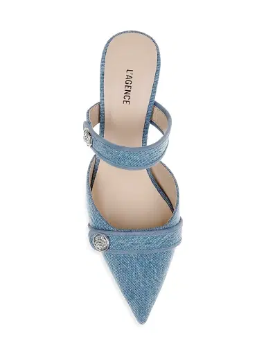 L'AGENCE Women's Gilliane 50MM Denim & Suede Mules - Light Denim | Thumbnail 4 L'AGENCE Women's Gilliane 50MM Denim & Suede Mules - Light Denim | Thumbnail 4