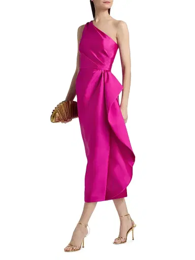 Amsale Women's Satin One-Shoulder Ruffle Cocktail Dress - Fuchsia | Thumbnail 2 Amsale Women's Satin One-Shoulder Ruffle Cocktail Dress - Fuchsia | Thumbnail 2