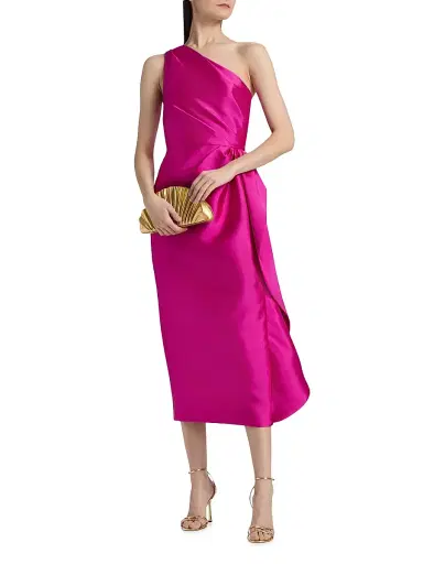 Amsale Women's Satin One-Shoulder Ruffle Cocktail Dress - Fuchsia | Thumbnail 3 Amsale Women's Satin One-Shoulder Ruffle Cocktail Dress - Fuchsia | Thumbnail 3