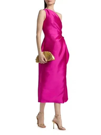 Amsale Women's Satin One-Shoulder Ruffle Cocktail Dress - Fuchsia | Thumbnail 4 Amsale Women's Satin One-Shoulder Ruffle Cocktail Dress - Fuchsia | Thumbnail 4