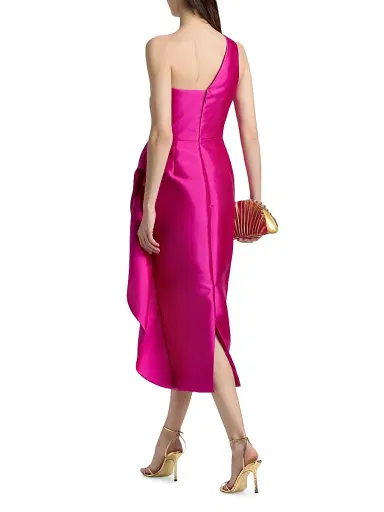 Amsale Women's Satin One-Shoulder Ruffle Cocktail Dress - Fuchsia | Thumbnail 5 Amsale Women's Satin One-Shoulder Ruffle Cocktail Dress - Fuchsia | Thumbnail 5