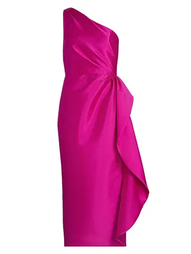 Amsale Women's Satin One-Shoulder Ruffle Cocktail Dress - Fuchsia | Thumbnail 1 Amsale Women's Satin One-Shoulder Ruffle Cocktail Dress - Fuchsia | Thumbnail 1