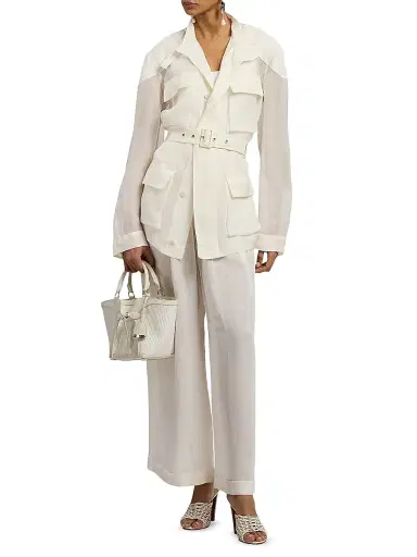 Ralph Lauren Collection Women's Zaria Silk Gazar Field Jacket - Cream | Thumbnail 2 Ralph Lauren Collection Women's Zaria Silk Gazar Field Jacket - Cream | Thumbnail 2