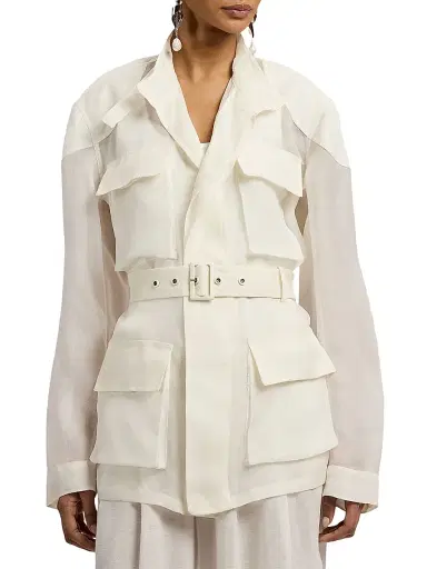 Ralph Lauren Collection Women's Zaria Silk Gazar Field Jacket - Cream | Thumbnail 3 Ralph Lauren Collection Women's Zaria Silk Gazar Field Jacket - Cream | Thumbnail 3