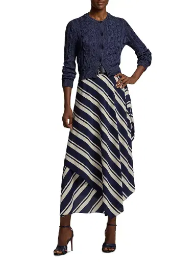 Ralph Lauren Collection Women's Cable-Knit Silk Crop Cardigan - Lux Navy | Thumbnail 2 Ralph Lauren Collection Women's Cable-Knit Silk Crop Cardigan - Lux Navy | Thumbnail 2
