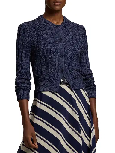 Ralph Lauren Collection Women's Cable-Knit Silk Crop Cardigan - Lux Navy | Thumbnail 3 Ralph Lauren Collection Women's Cable-Knit Silk Crop Cardigan - Lux Navy | Thumbnail 3