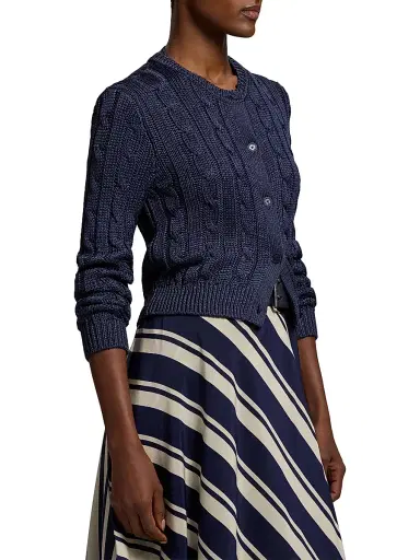 Ralph Lauren Collection Women's Cable-Knit Silk Crop Cardigan - Lux Navy | Thumbnail 4 Ralph Lauren Collection Women's Cable-Knit Silk Crop Cardigan - Lux Navy | Thumbnail 4
