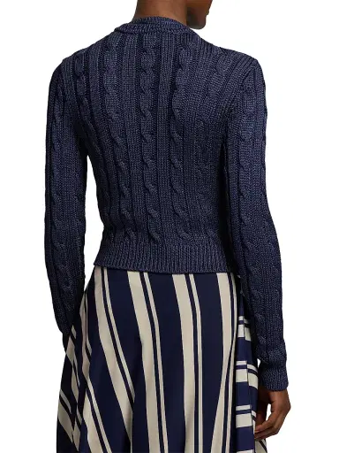 Ralph Lauren Collection Women's Cable-Knit Silk Crop Cardigan - Lux Navy | Thumbnail 5 Ralph Lauren Collection Women's Cable-Knit Silk Crop Cardigan - Lux Navy | Thumbnail 5