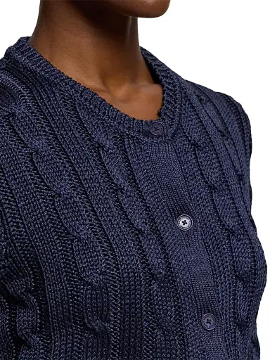 Ralph Lauren Collection Women's Cable-Knit Silk Crop Cardigan - Lux Navy | Thumbnail 6 Ralph Lauren Collection Women's Cable-Knit Silk Crop Cardigan - Lux Navy | Thumbnail 6