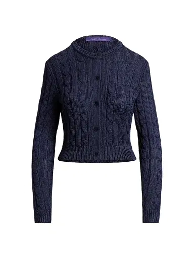 Ralph Lauren Collection Women's Cable-Knit Silk Crop Cardigan - Lux Navy | Thumbnail 1 Ralph Lauren Collection Women's Cable-Knit Silk Crop Cardigan - Lux Navy | Thumbnail 1