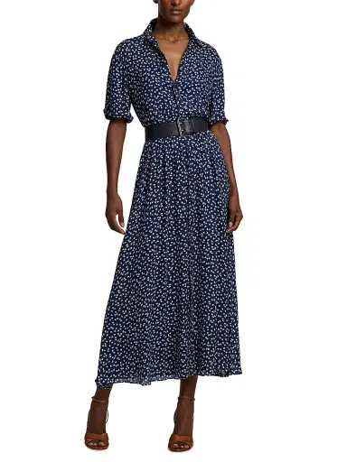 Ralph Lauren Collection Women's Sura Geometric Print A-Line Midi-Dress - Bright Navy Cream | Thumbnail 3 Ralph Lauren Collection Women's Sura Geometric Print A-Line Midi-Dress - Bright Navy Cream | Thumbnail 3