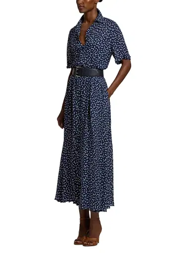 Ralph Lauren Collection Women's Sura Geometric Print A-Line Midi-Dress - Bright Navy Cream | Thumbnail 4 Ralph Lauren Collection Women's Sura Geometric Print A-Line Midi-Dress - Bright Navy Cream | Thumbnail 4