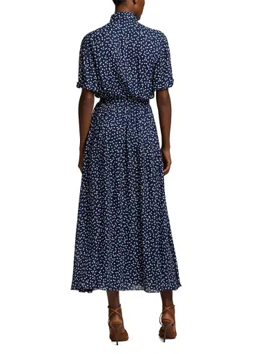 Ralph Lauren Collection Women's Sura Geometric Print A-Line Midi-Dress - Bright Navy Cream | Thumbnail 5 Ralph Lauren Collection Women's Sura Geometric Print A-Line Midi-Dress - Bright Navy Cream | Thumbnail 5