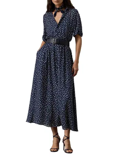 Ralph Lauren Collection Women's Sura Geometric Print A-Line Midi-Dress - Bright Navy Cream | Thumbnail 6 Ralph Lauren Collection Women's Sura Geometric Print A-Line Midi-Dress - Bright Navy Cream | Thumbnail 6