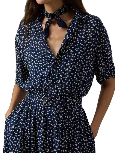 Ralph Lauren Collection Women's Sura Geometric Print A-Line Midi-Dress - Bright Navy Cream | Thumbnail 7 Ralph Lauren Collection Women's Sura Geometric Print A-Line Midi-Dress - Bright Navy Cream | Thumbnail 7