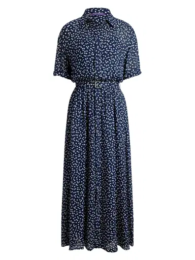 Ralph Lauren Collection Women's Sura Geometric Print A-Line Midi-Dress - Bright Navy Cream | Thumbnail 1 Ralph Lauren Collection Women's Sura Geometric Print A-Line Midi-Dress - Bright Navy Cream | Thumbnail 1