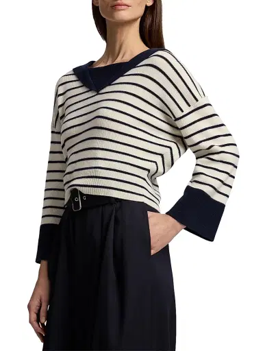 Ralph Lauren Collection Women's Sailor Collar Striped Cashmere Sweater | Thumbnail 3 Ralph Lauren Collection Women's Sailor Collar Striped Cashmere Sweater | Thumbnail 3