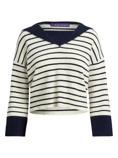 Ralph Lauren Collection Women's Sailor Collar Striped Cashmere Sweater | Thumbnail 1 Ralph Lauren Collection Women's Sailor Collar Striped Cashmere Sweater | Thumbnail 1
