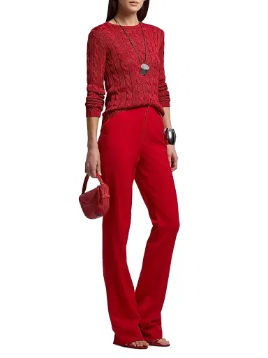 Ralph Lauren Collection Women's Cable-Knit Silk Crewneck Sweater - Bright Red | Thumbnail 2 Ralph Lauren Collection Women's Cable-Knit Silk Crewneck Sweater - Bright Red | Thumbnail 2