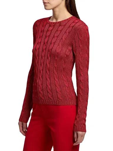 Ralph Lauren Collection Women's Cable-Knit Silk Crewneck Sweater - Bright Red | Thumbnail 4 Ralph Lauren Collection Women's Cable-Knit Silk Crewneck Sweater - Bright Red | Thumbnail 4