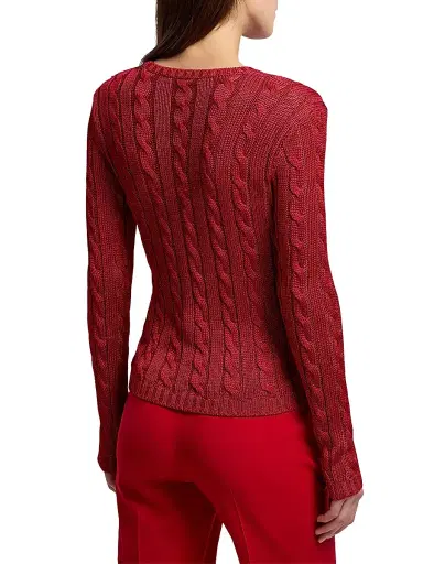 Ralph Lauren Collection Women's Cable-Knit Silk Crewneck Sweater - Bright Red | Thumbnail 5 Ralph Lauren Collection Women's Cable-Knit Silk Crewneck Sweater - Bright Red | Thumbnail 5