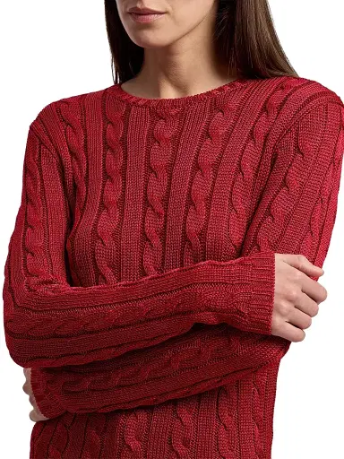 Ralph Lauren Collection Women's Cable-Knit Silk Crewneck Sweater - Bright Red | Thumbnail 6 Ralph Lauren Collection Women's Cable-Knit Silk Crewneck Sweater - Bright Red | Thumbnail 6