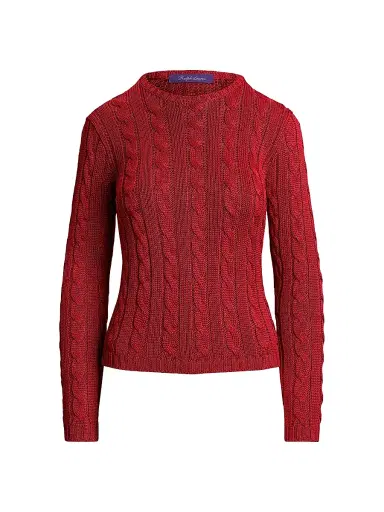 Ralph Lauren Collection Women's Cable-Knit Silk Crewneck Sweater - Bright Red | Thumbnail 1 Ralph Lauren Collection Women's Cable-Knit Silk Crewneck Sweater - Bright Red | Thumbnail 1