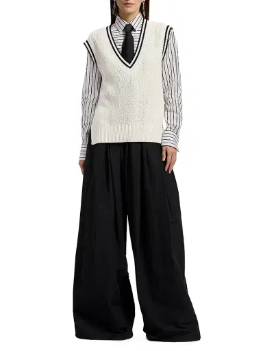 Ralph Lauren Collection Women's Cotton-Silk Oversized Sweater Vest - Lux Cream Black | Thumbnail 2 Ralph Lauren Collection Women's Cotton-Silk Oversized Sweater Vest - Lux Cream Black | Thumbnail 2