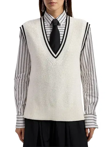 Ralph Lauren Collection Women's Cotton-Silk Oversized Sweater Vest - Lux Cream Black | Thumbnail 3 Ralph Lauren Collection Women's Cotton-Silk Oversized Sweater Vest - Lux Cream Black | Thumbnail 3