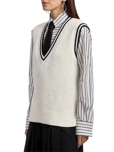 Ralph Lauren Collection Women's Cotton-Silk Oversized Sweater Vest - Lux Cream Black | Thumbnail 4 Ralph Lauren Collection Women's Cotton-Silk Oversized Sweater Vest - Lux Cream Black | Thumbnail 4