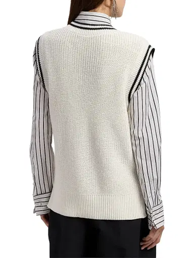 Ralph Lauren Collection Women's Cotton-Silk Oversized Sweater Vest - Lux Cream Black | Thumbnail 5 Ralph Lauren Collection Women's Cotton-Silk Oversized Sweater Vest - Lux Cream Black | Thumbnail 5