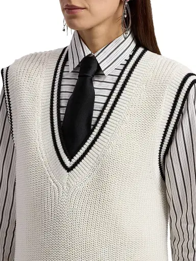 Ralph Lauren Collection Women's Cotton-Silk Oversized Sweater Vest - Lux Cream Black | Thumbnail 6 Ralph Lauren Collection Women's Cotton-Silk Oversized Sweater Vest - Lux Cream Black | Thumbnail 6