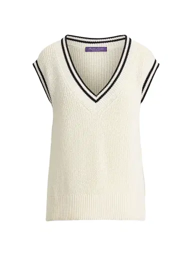 Ralph Lauren Collection Women's Cotton-Silk Oversized Sweater Vest - Lux Cream Black | Thumbnail 1 Ralph Lauren Collection Women's Cotton-Silk Oversized Sweater Vest - Lux Cream Black | Thumbnail 1
