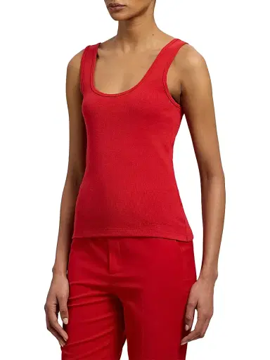 Ralph Lauren Collection Women's Ellis Rib-Knit Cotton-Blend Tank - Bright Red | Thumbnail 4 Ralph Lauren Collection Women's Ellis Rib-Knit Cotton-Blend Tank - Bright Red | Thumbnail 4