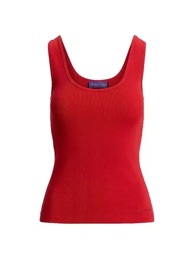 Ralph Lauren Collection Women's Ellis Rib-Knit Cotton-Blend Tank - Bright Red | Thumbnail 1 Ralph Lauren Collection Women's Ellis Rib-Knit Cotton-Blend Tank - Bright Red | Thumbnail 1