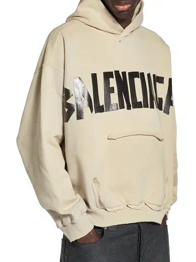 Balenciaga Men's Tape Type Ripped Pocket Hoodie - Beige | Thumbnail 3 Balenciaga Men's Tape Type Ripped Pocket Hoodie - Beige | Thumbnail 3